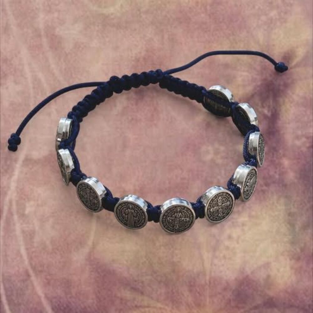 retro silver saint benedict prayer bracelet